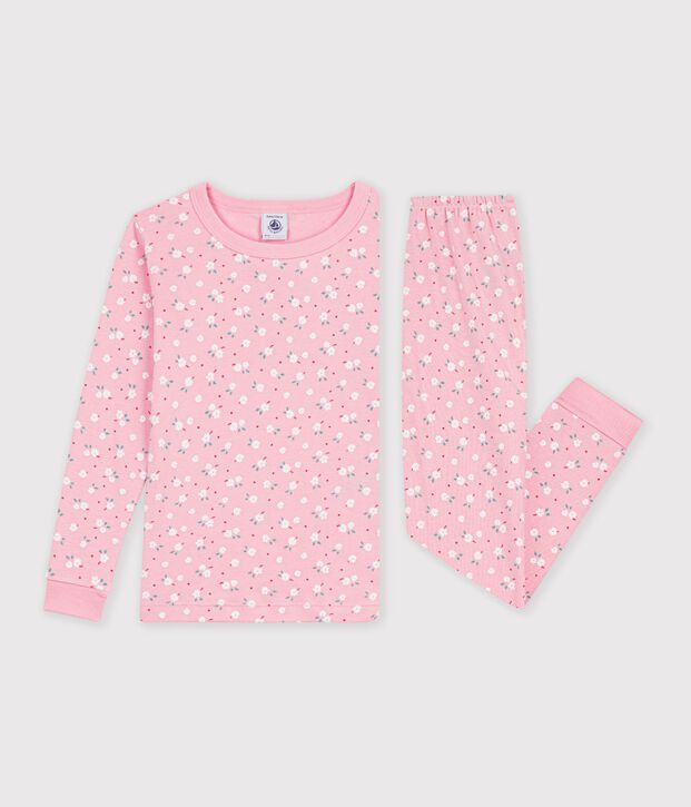 Pigiama molto aderente in cotone con stampa bambina rosa/multicolore