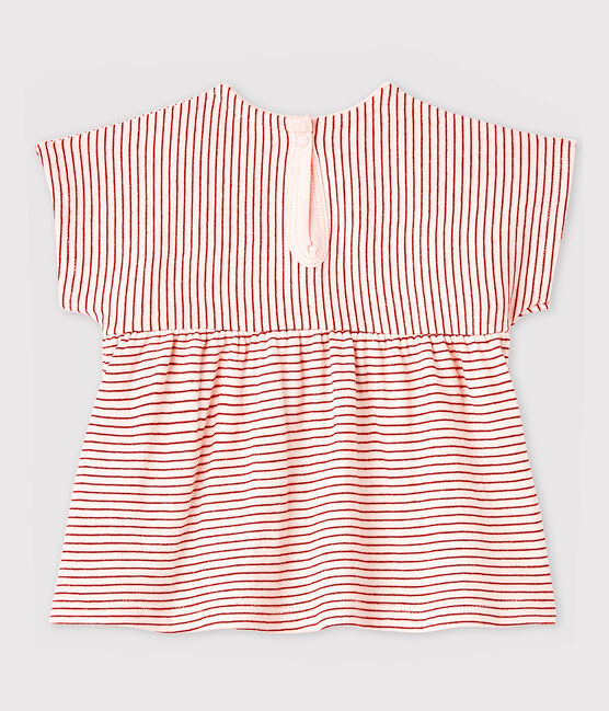 Blusa manica corta in tubique a righe bebè femmina rosa FLEUR/rosa COPPER