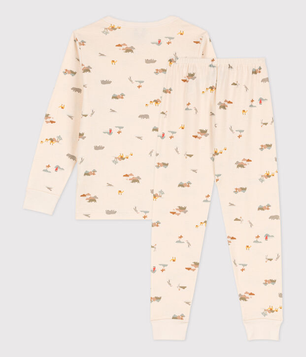 Pigiama bambino unisex in cotono con animali ecru/multicolore