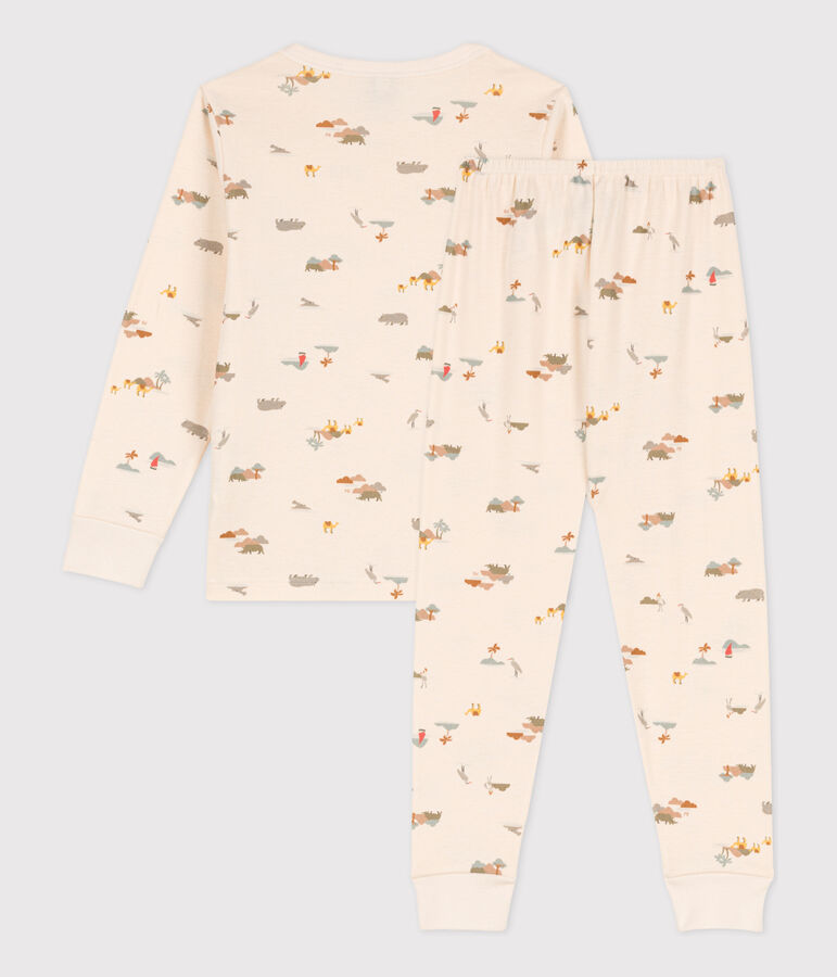 Pigiama bambino unisex in cotono con animali ecru/multicolore