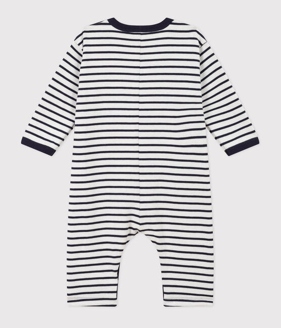 Tutina lunga in jersey spesso a righe stile marinière per bebè bianco MARSHMALLOW/blu SMOKING
