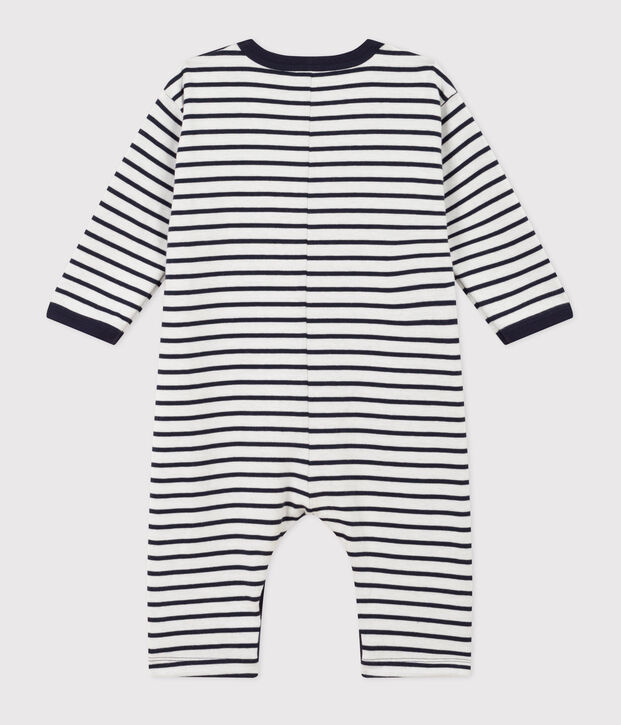 Tutina lunga in jersey spesso a righe stile marini&egrave;re per beb&egrave; bianco/blu