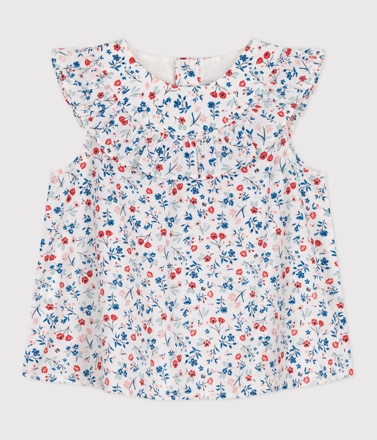 Blusa senza maniche in cotone con stampa a fiori neonato bianco/multicolore