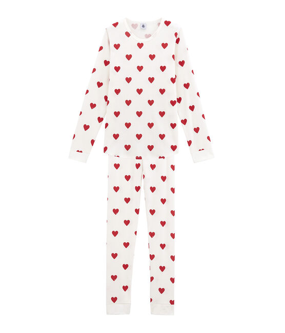 Pigiama ragazza a costine bianco MARSHMALLOW/rosso TERKUIT
