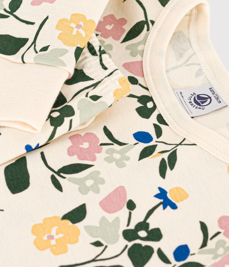 Pigiama bambino fantasia fiori in cotone ecru/multicolore