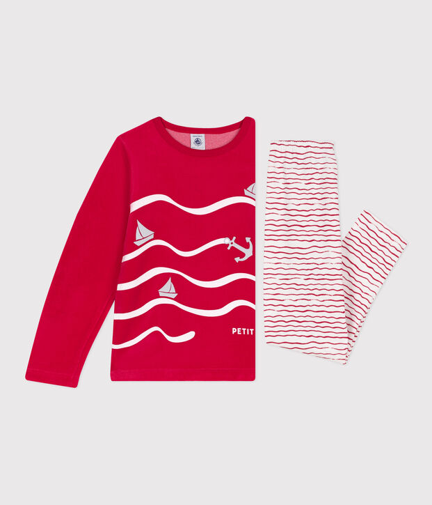 Pigiama in ciniglia bambino rosso/multicolore