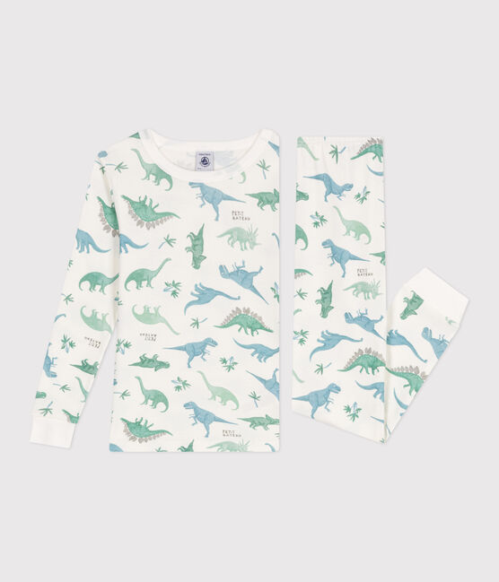 Pigiama per bambini molto aderente in cotone stampato  bianco MARSHMALLOW/bianco MULTICO