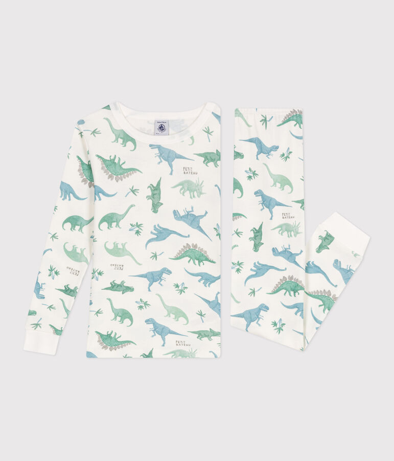 Pigiama per bambini molto aderente in cotone stampato bianco MARSHMALLOW/bianco MULTICO