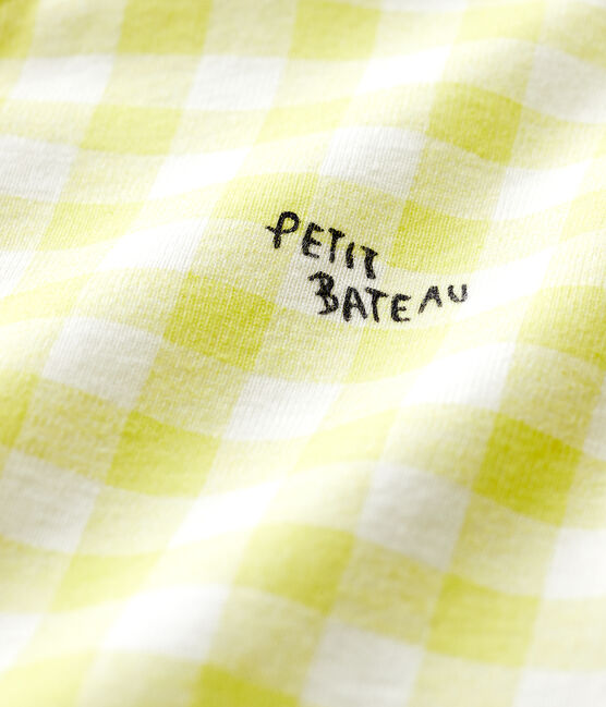 Tutina pigiama quadrettini vichy gialli bebè in cotone bianco MARSHMALLOW/ SUNNY