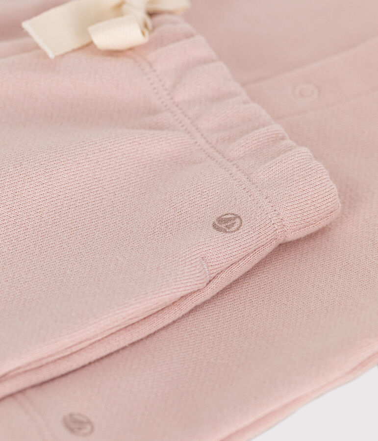 Completo cardigan e pantaloni in tessuto felpato beb&egrave; rosa