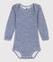 BODY A MANICHE LUNGHE RIGATO BEBÈ IN LANA E COTONE blu MEDIEVAL/bianco MARSHMALLOW