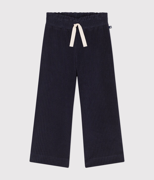 Pantaloni ampi in velluto sottile bambina blu