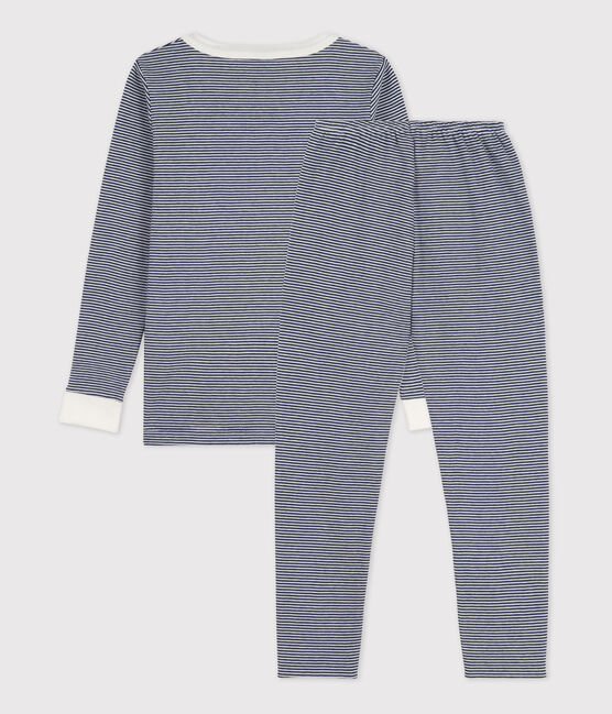 Pigiama snugfit millerighe unisex in cotone blu MEDIEVAL/bianco MARSHMALLOW