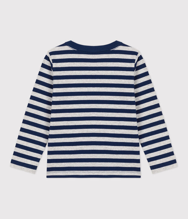 T-shirt bambino a maniche lunghe in cotone blu/grigio