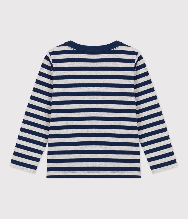 T-shirt bambino a maniche lunghe in cotone blu/grigio