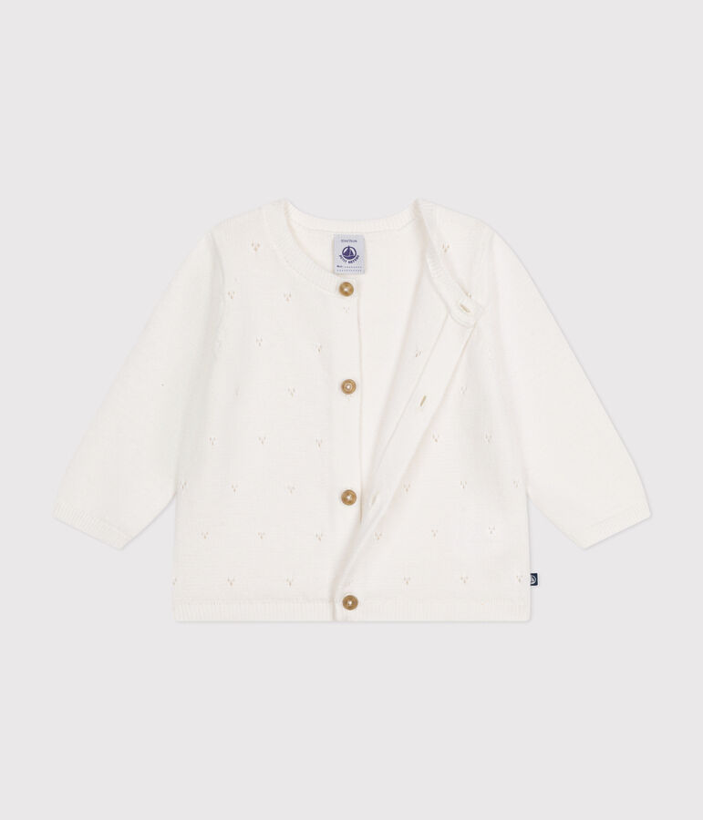 Cardigan beb&egrave; in tricot di cotone traforato bianco