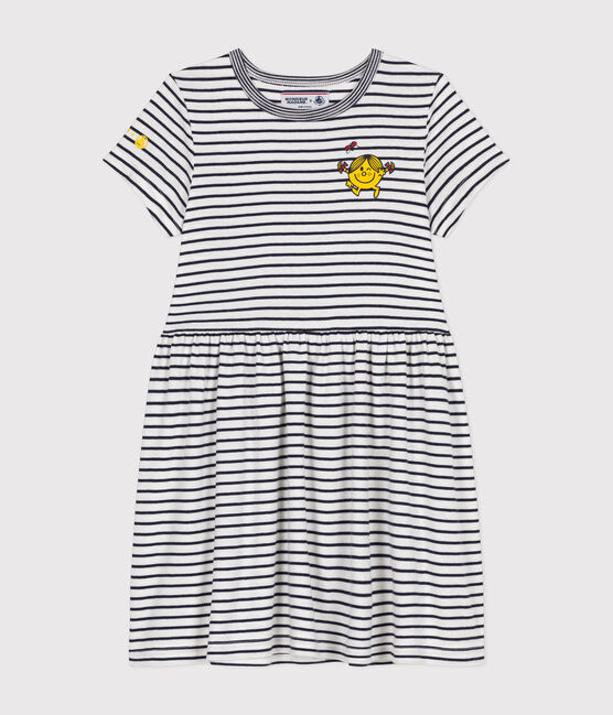 Abito Monsieur Madame in cotone bambina bianco MARSHMALLOW/blu SMOKING