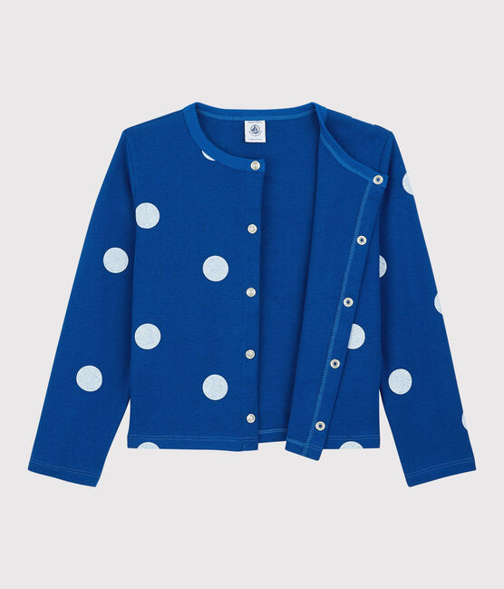 Cardigan in cotone e lino bambina blu SURF/bianco MARSHMALLOW