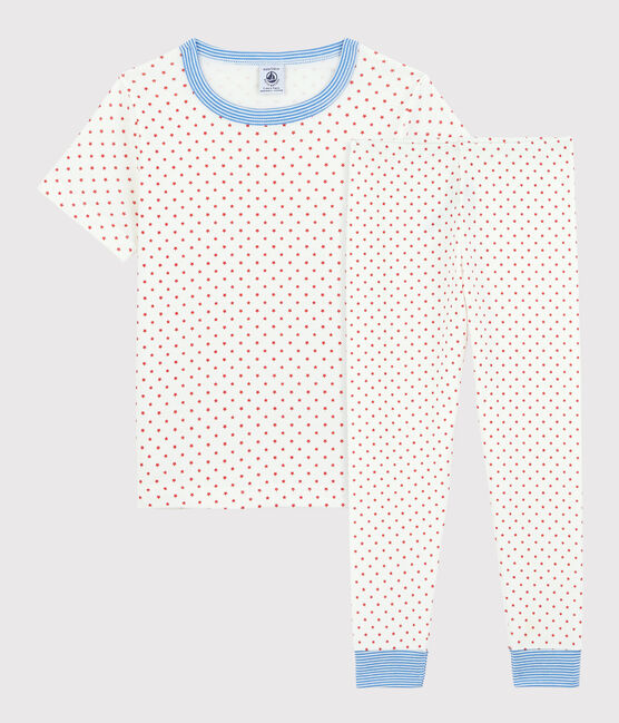 Pigiama a manica corta stelle rosse bambino in cotone biologico bianco MARSHMALLOW/rosso PEPS