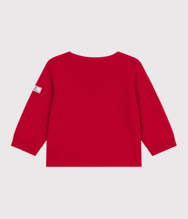 Maglione in stile marinaro in lana e cotone tinta unita neonato rosso