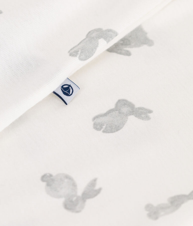 Pigiama senza piedini in cotone con coniglio stampato neonato bianco/grigio