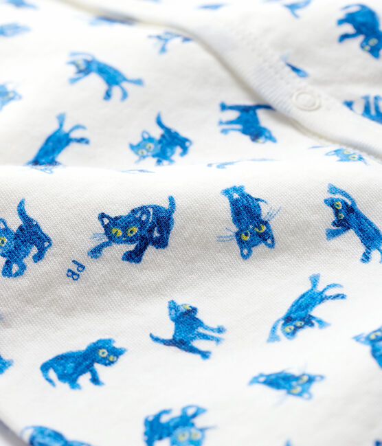 Tutina pigiama gattini bebè in tubique bianco MARSHMALLOW/bianco MULTICO