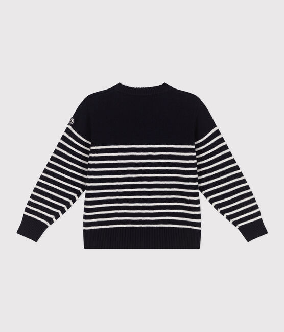 Pullover marinaro in misto lana e cotone a righe bambino blu SMOKING/bianco MARSHMALLOW