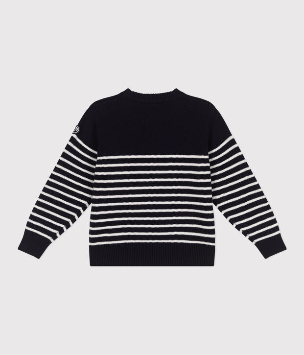 Pullover marinaro in misto lana e cotone a righe bambino blu/bianco