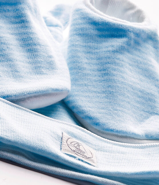 Coordinato cappellino nascita + scarpine bebé blu FRAICHEUR/bianco ECUME