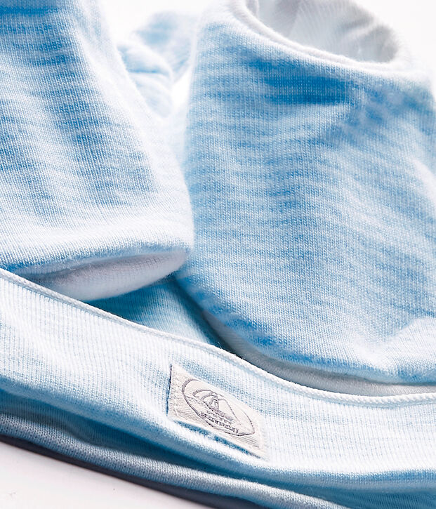 Coordinato cappellino nascita + scarpine beb&eacute; blu/bianco