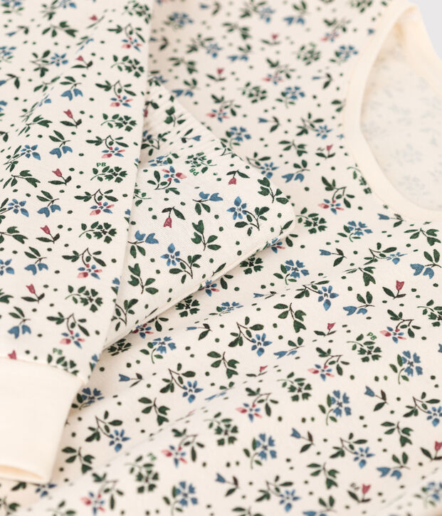 Pigiama donna in cotone ecru/blu/multicolore