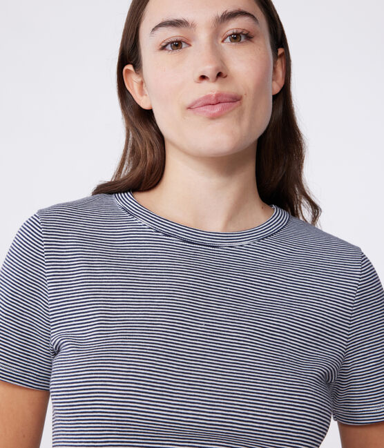 T-shirt L'ICONIQUE girocollo in cotone Donna blu SMOKING/bianco MARSHMALLOW