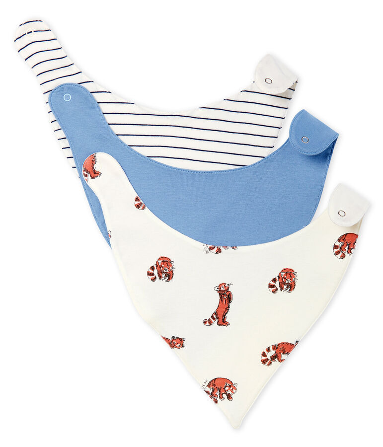 Trio di bavaglini per beb&eacute; maschio a costine multicolore