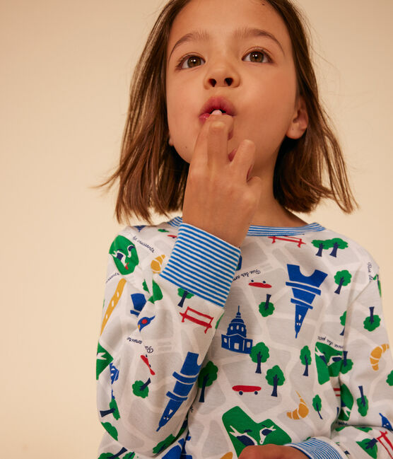 Pigiama bambino fantasia Parigi in cotone bianco MARSHMALLOW/bianco MULTICO