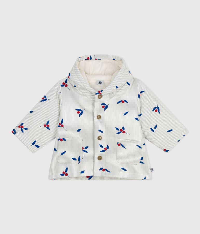 Capporto con cappuccio imbottito in popeline con stampa di bacche neonato blu/multicolore