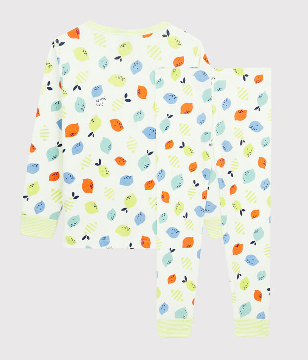 Pigiama fantasia limoni bambino-bambina in cotone biologico bianco/multicolore