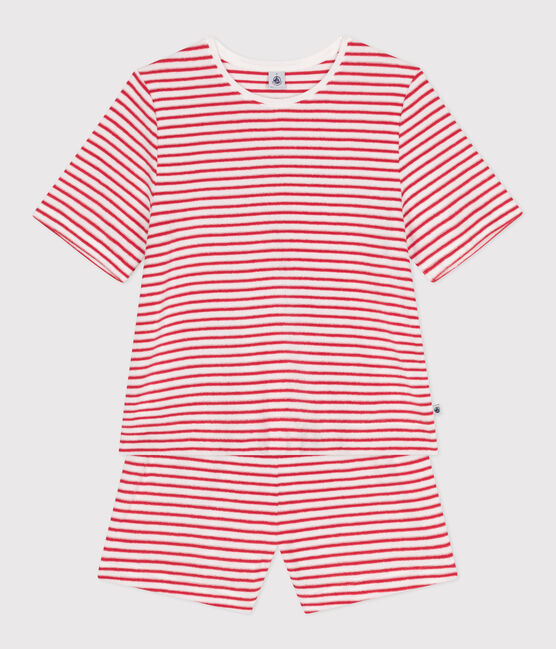 Pigiama corto donna in cotone a righe rosso MARSHMALLOW/ SPI