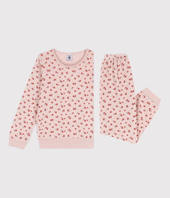 Pigiama a fiori bambina in ciniglia rosa SALINE/bianco MULTICO