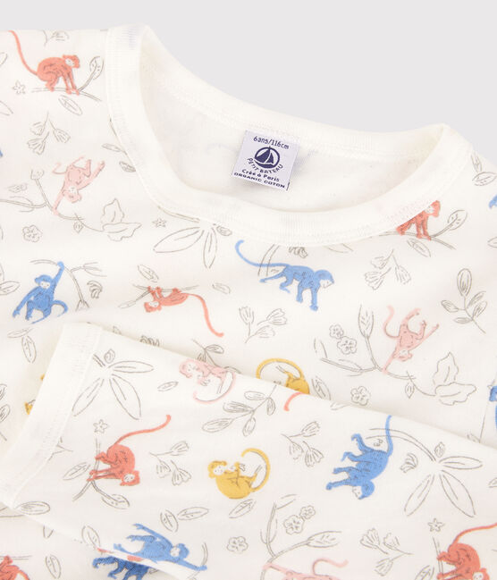 Pigiama con fantasia scimmiette multicolori bambina/bambino in cotone biologico bianco MARSHMALLOW/bianco MULTICO