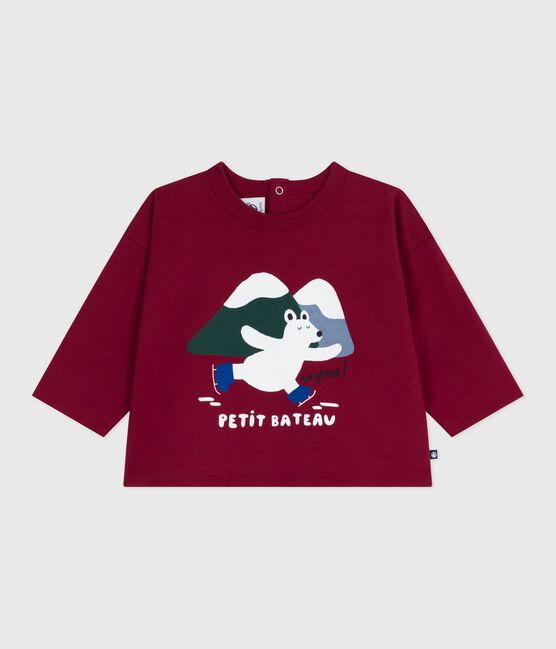 T-shirt a maniche lunghe in cotone con motivo gatto neonato AMARANTE