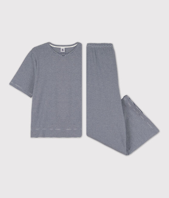 Pigiama donna in cotone millerighe blu SMOKING/bianco MARSHMALLOW