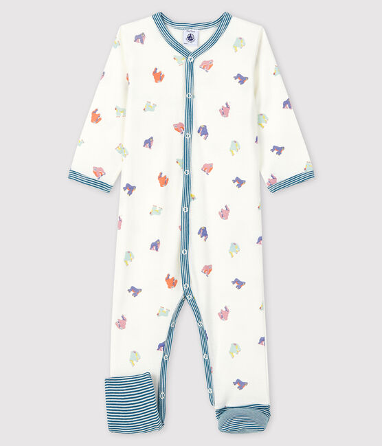 Tutina senza piedi fantasia gorilla bebè femmina a costine bianco MARSHMALLOW/bianco MULTICO