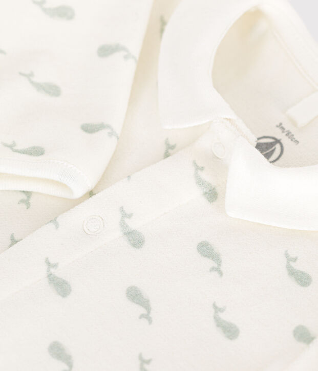 Pigiama neonato in velluto bianco/verde