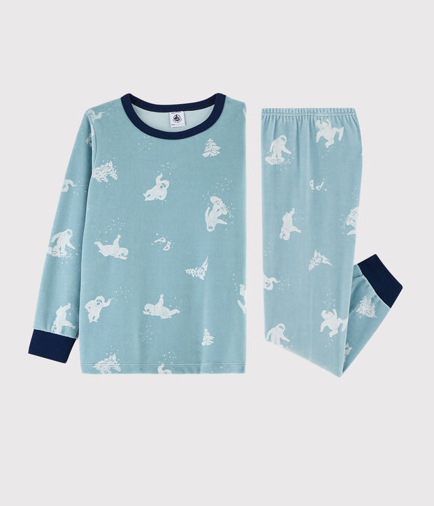 Pigiama fantasia yeti in ciniglia bambino blu/bianco