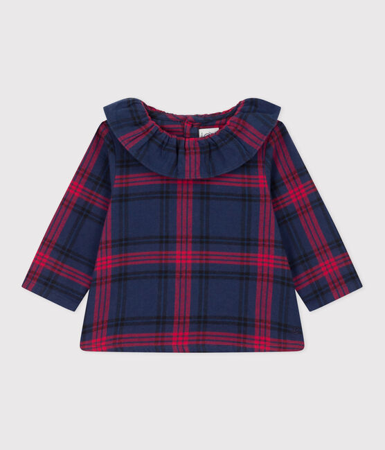 Blusa a manica lunga di flanella per bebè blu SMOKING/bianco MULTICO