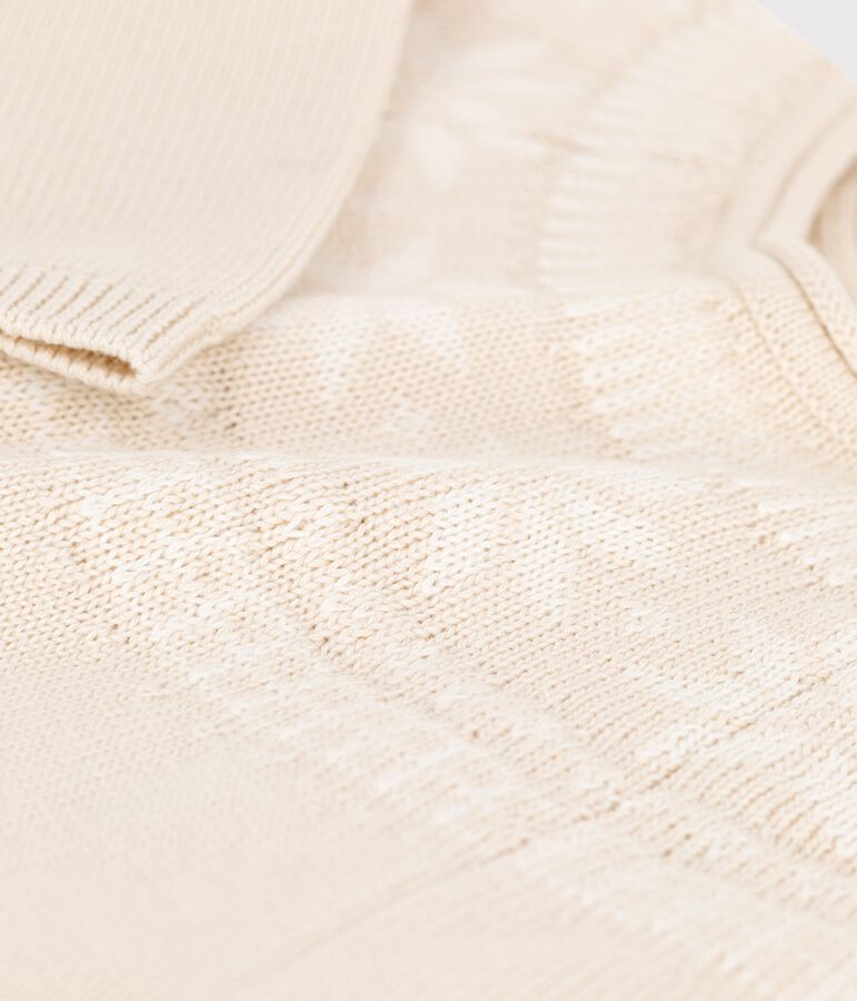 Pullover bambina in lana e cotone beige/bianco
