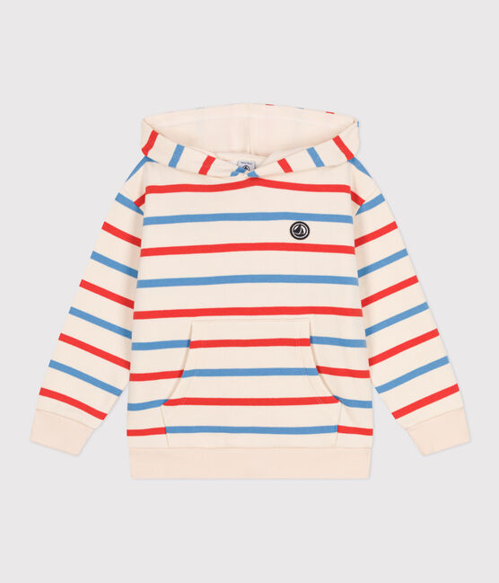 Felpa con cappuccio bambino unisex in cotone a righe bianco AVALANCHE/ MULTICO
