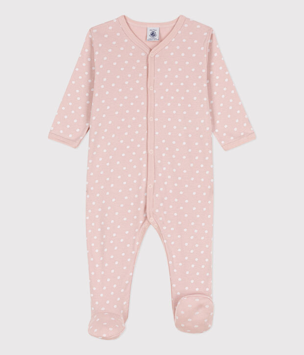 Tutina pigiama a pois in cotone rosa/bianco