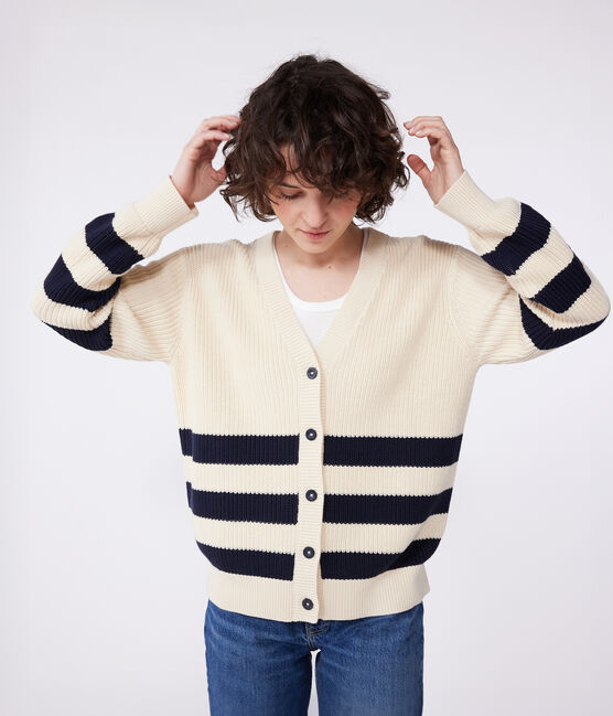 Cardigan in cotone a righe donna bianco AVALANCHE/blu SMOKING