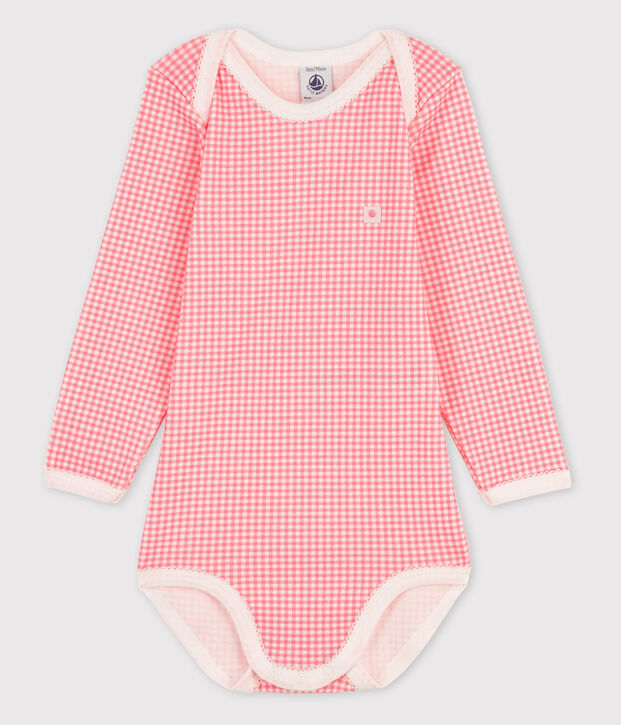Body manica lunga beb&egrave; femmina bianco/rosa